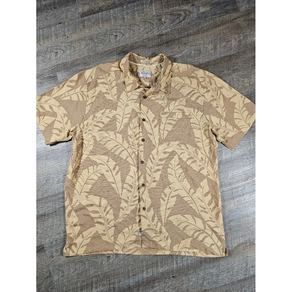 Quiksilver Waterman Mens XXL Brown Tan Tropical Leaf Button Up Shirt‎ AQMWT03338